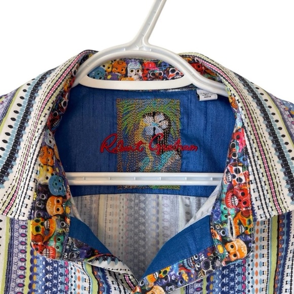 Robert Graham Embroidered Flip Cuff Dress Shirt~Skulls~Mens Size Large - L - Picture 2 of 12